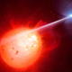 Artist’s impression of the exotic binary system AR Scorpii, with a compact white dwarf star (right) flogging its red dwarf companion with high energy electrons every two minutes. Image: M. Garlick/University of Warwick/ESO